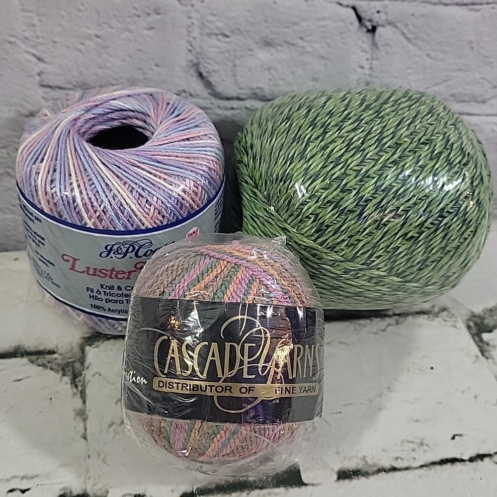 Crochet Yarn Thread Lot Of 3 Skeins Spools Multicolor‎ Green Stripes New Sealed